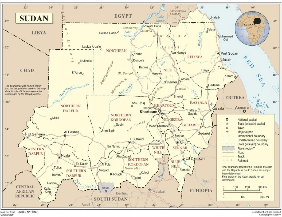 地図のスーダンの国
