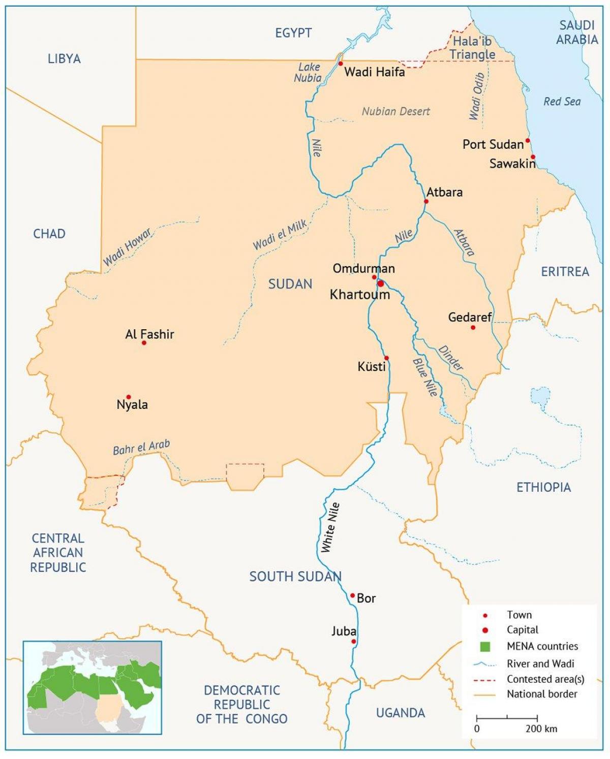 地図のスーダン川